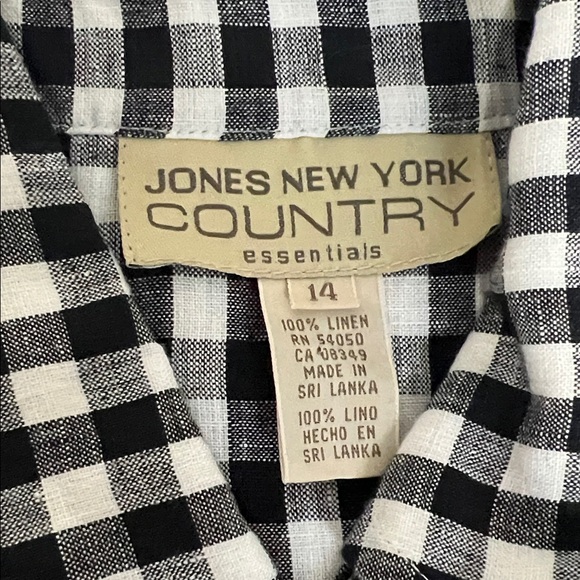 Jones New York Black and White Plaid Women 100% Linen Shirt - Picture 2 of 8